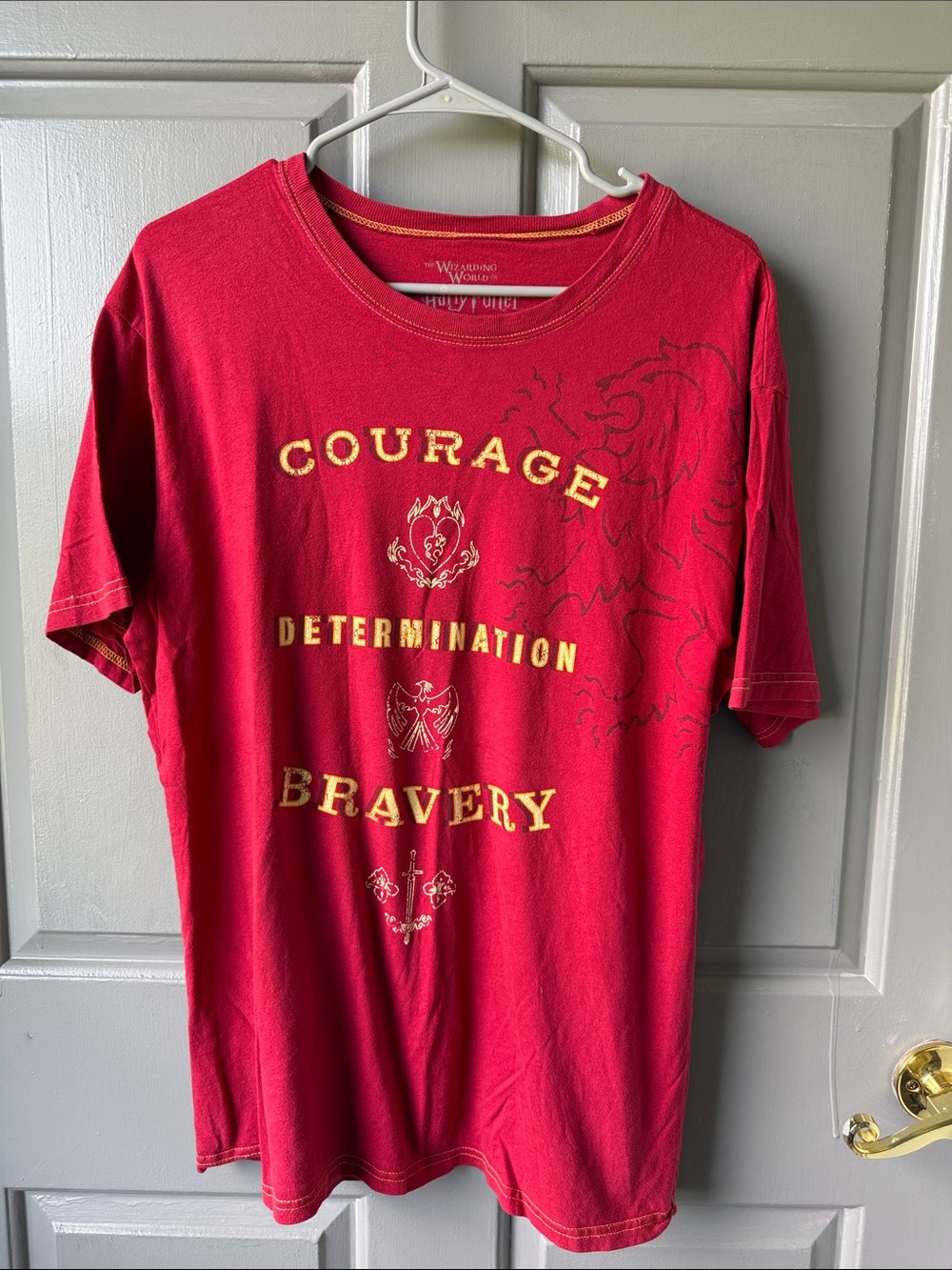 Red Graphic Short-Sleeve Tee with Courage Determination Bravery Print
